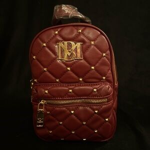 Badgley Mischka Burgundy Quilted Backpack with Gold Accents